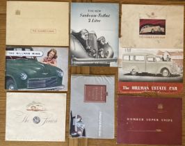 Motoring Interest: A collection of assorted vintage car brochures to include: Humber Super Snipe and