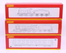 Hornby: A collection of three boxed Hornby, OO Gauge, two locomotive and tender, one diesel