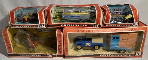 Britains: A collection of assorted Britains Farm implements to include: Land Rover with Horse Box