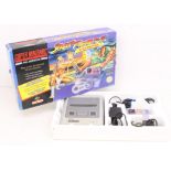 Nintendo: A boxed Super Nintendo Entertainment System (SNES) console, complete with power supply,