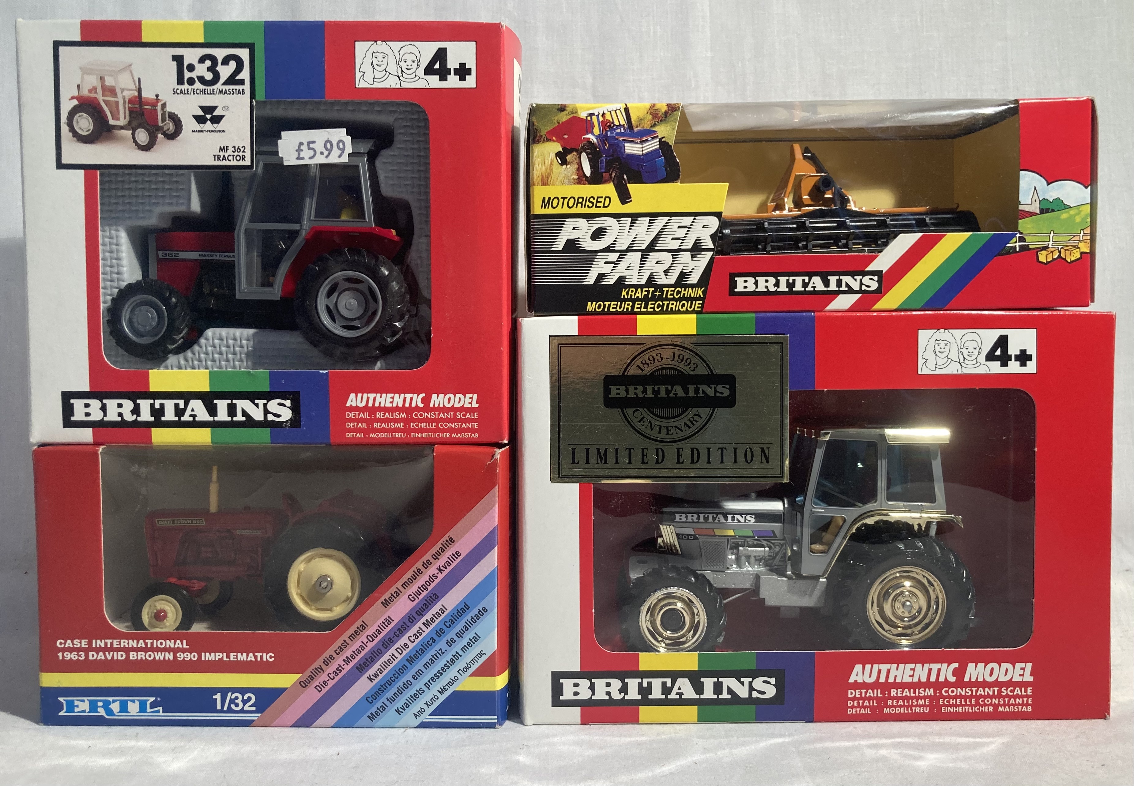 Britains: A collection of assorted Britains boxed vehicles to include: Tractor 5892 Centenary