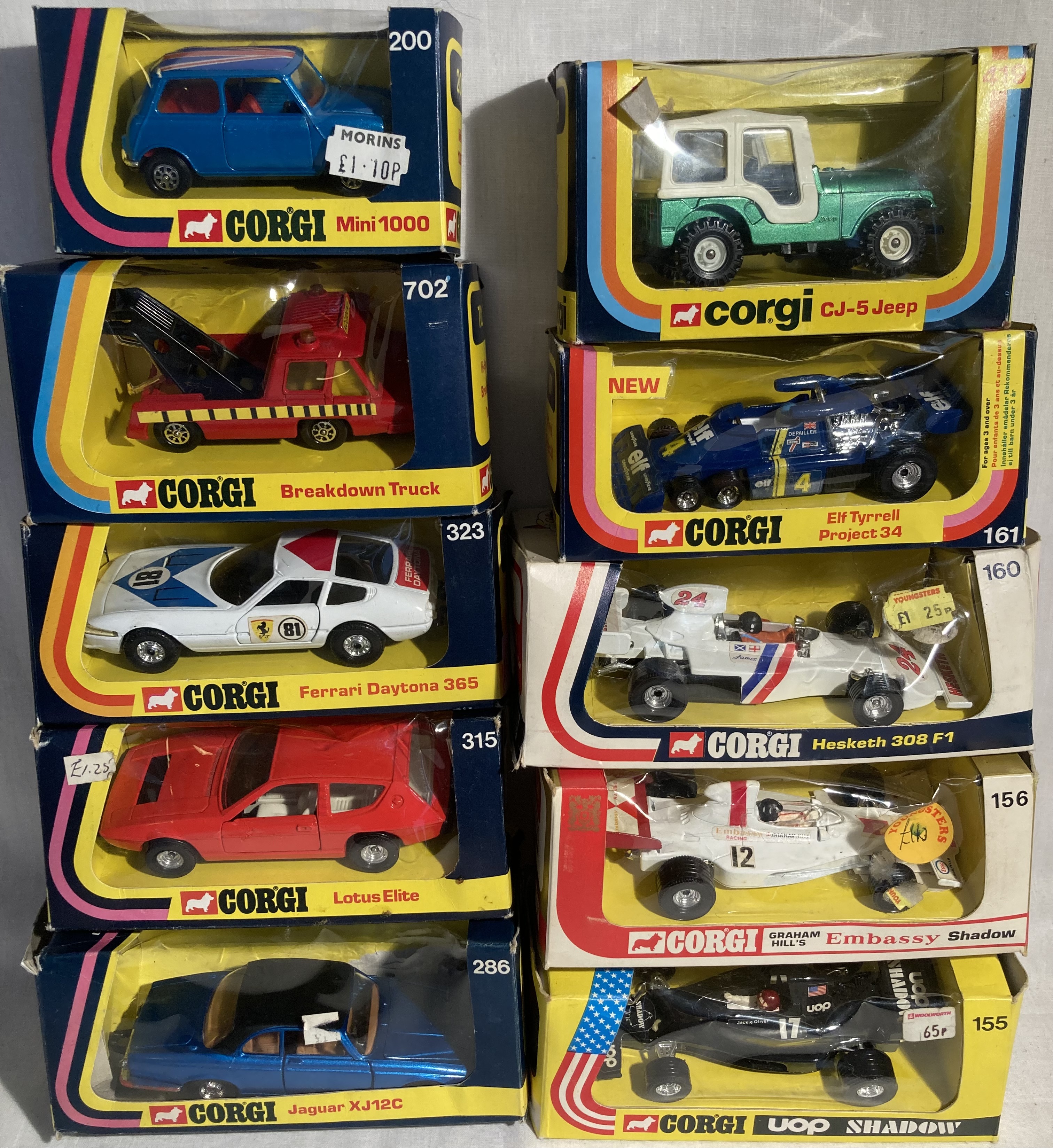 Corgi: A collection of ten Corgi Toys vehicles to include: Graham Hill’s Shadow F1 156, Hesketh F1