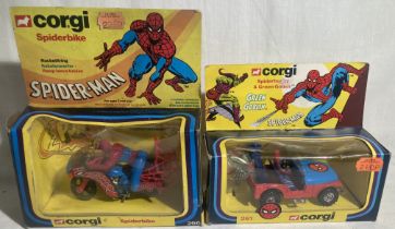 Corgi: A boxed Corgi Toys, Spiderbike 266; and Spiderbuggy & Green Goblin 261. Both with original