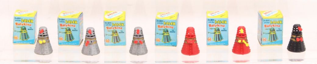Marx: A collection of six boxed Dr. Who and the Dalek Rolykins, by Marx. Original boxes. Three in