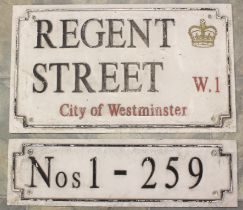 City of Westminster: A cast aluminium street sign for 'Regent Street W1' and the additional