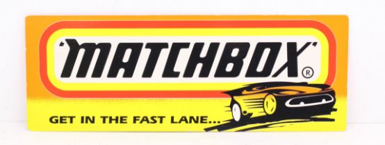 Matchbox: A 1990s 'Matchbox Get in the Fast Lane...' double-sided card advertising sign. Condition