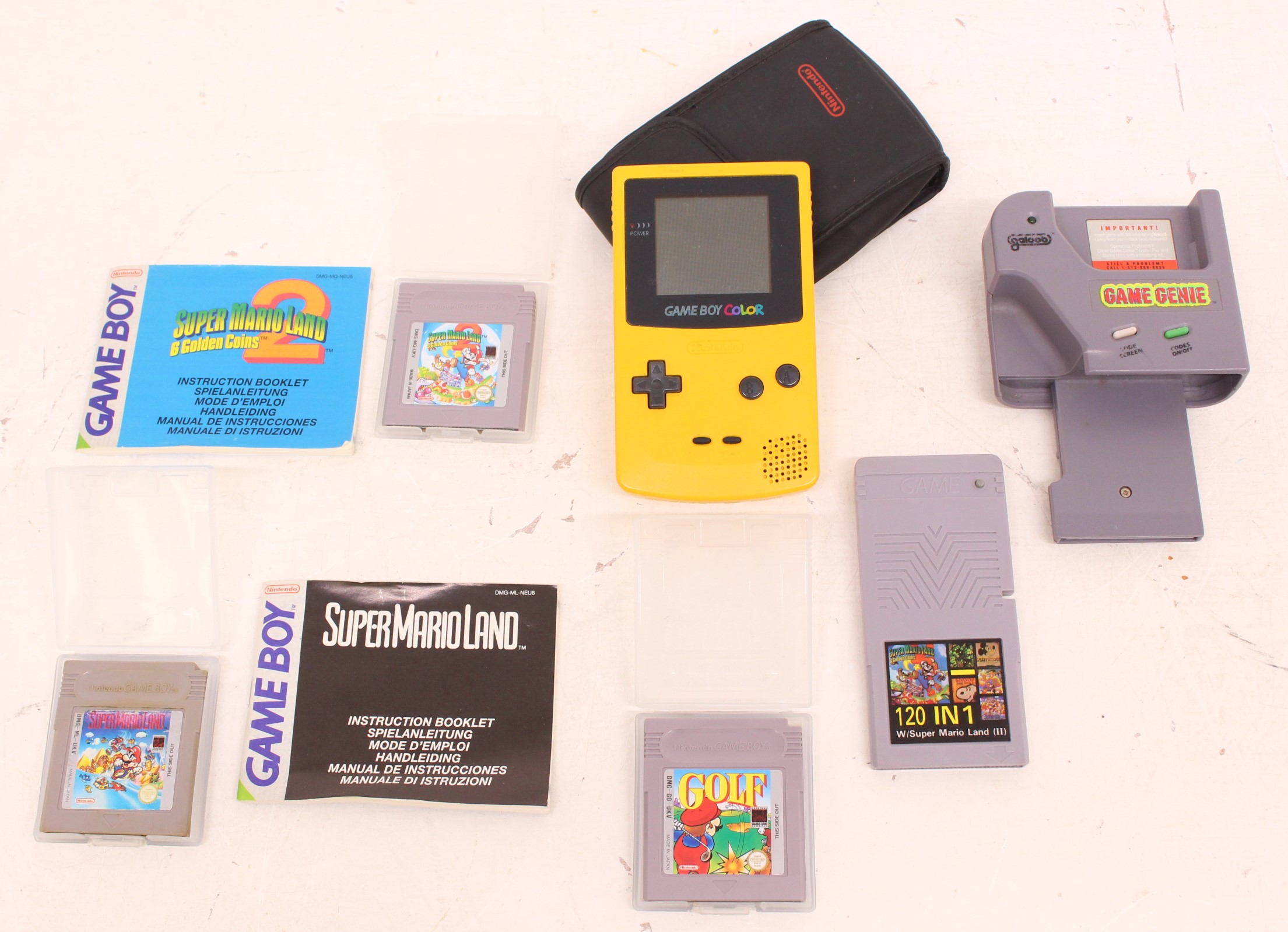 Game Boy: An original Nintendo, Game Boy Color handheld console with Nintendo case, screen