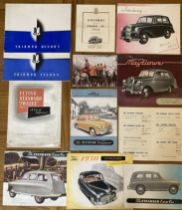 Motoring Interest: A collection of assorted vintage car brochures to include: 1950’s Triumph and