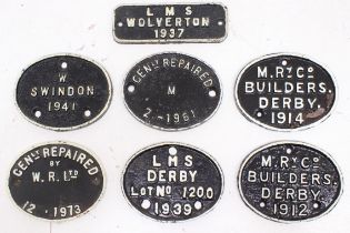 Railwayana: A collection of seven assorted wagon plates to include: Midland Railway, LMS and other