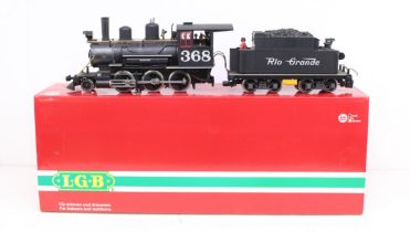 LGB: A boxed Lehmann-Gross-Bahn (LGB), G Gauge, Rio Grande 368 2-6-0 locomotive and tender, Item No.