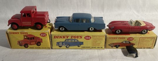 Dinky: A collection of three boxed Dinky Toys vehicles to include: Jaguar E Type 120, slight