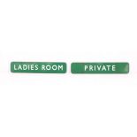 Railwayana: A pair of British Railways (S) green enamel signs, 'Ladies Room' and 'Private'. Enamel