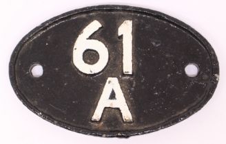 Railwayana: A railwayana shed plate, '61A', Kittybrewster (1950-1967), Sub-Sheds Alford (to ?),