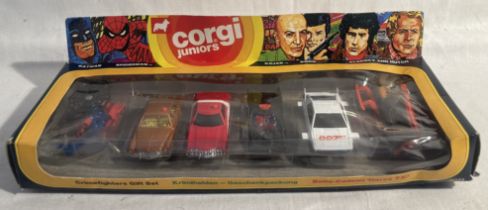 Corgi: A boxed Corgi Juniors, Crimefighters Gift Set, Reference No. 3021. Containing six cars to