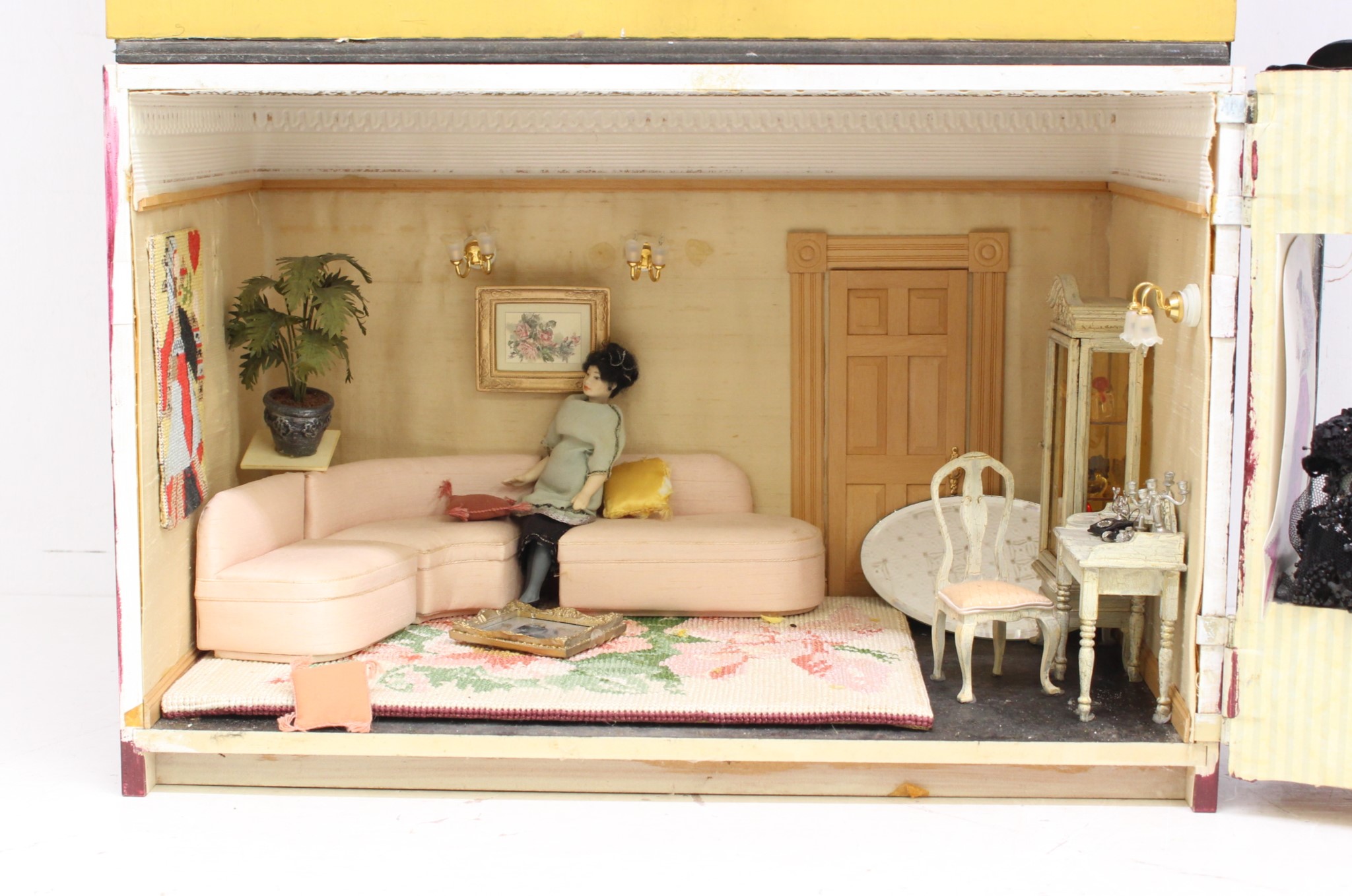 Dolls House: A mid-20th century kit-built two-storey dolls house, the lower floor comprising a - Image 2 of 3