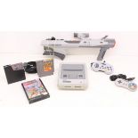 Nintendo: An unboxed Super Nintendo Entertainment System (SNES) console, with one official