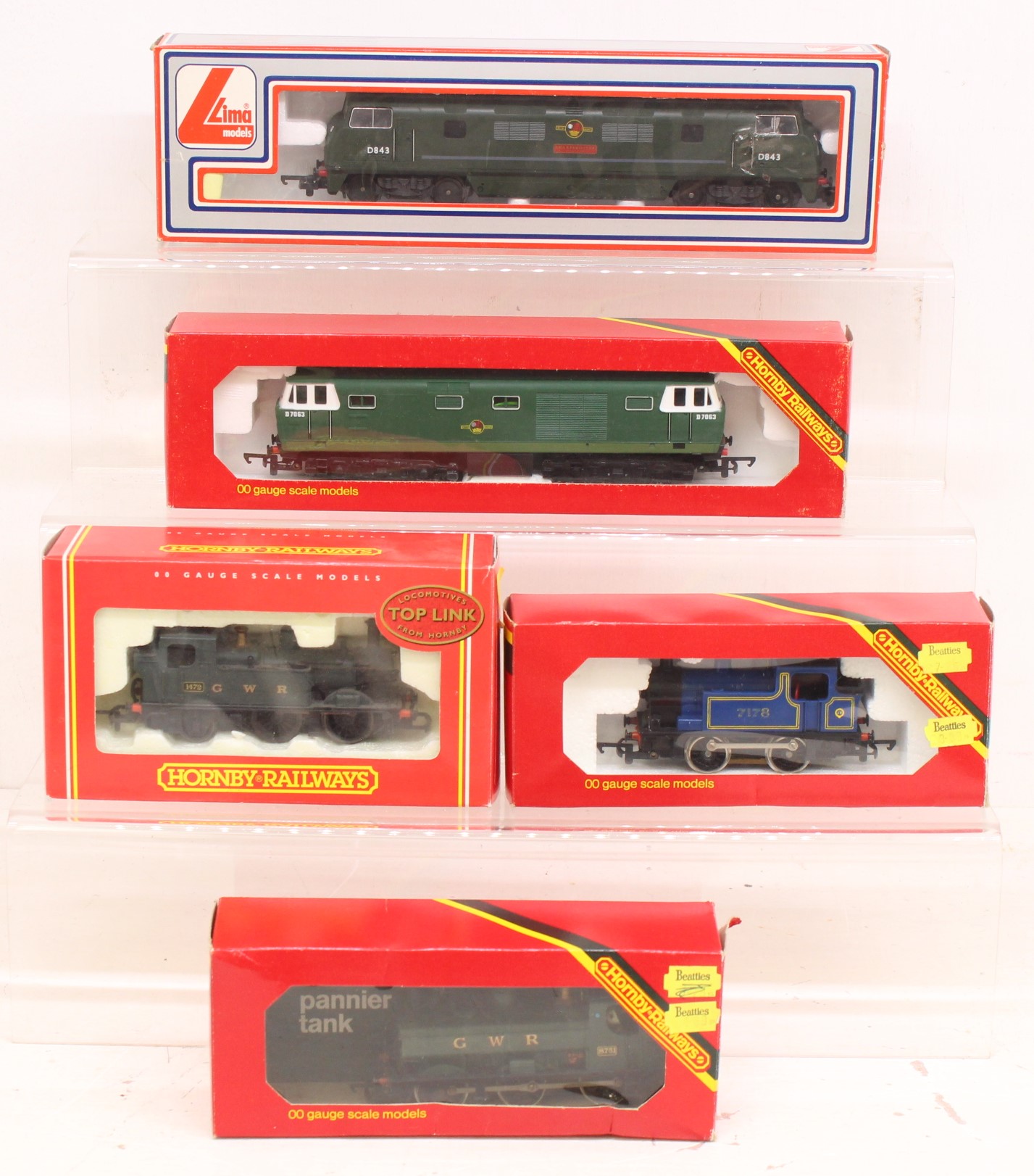 OO Gauge: A collection of five boxed OO Gauge locomotives to comprise: Hornby R074, R2026A, R041 and
