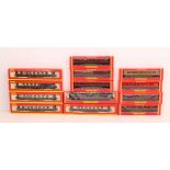 Hornby: A collection of thirteen boxed Hornby, OO Gauge coaches to comprise: R474 (2), R475, R477,