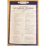 Railwayana: A 'British Railways Train Departures Nottingham (Victoria)' 1957 poster, measuring