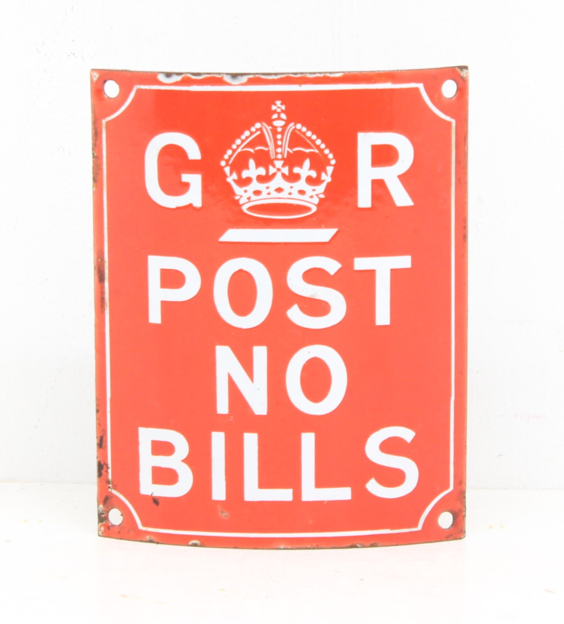 Railwayana: An early 20th century, 'GR Post No Bills' curved enamel sign, possibly removed from a