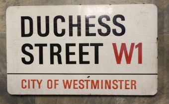 City of Westminster: An enamelled steel street sign for 'Duchess Street W1, City of Westminster'.