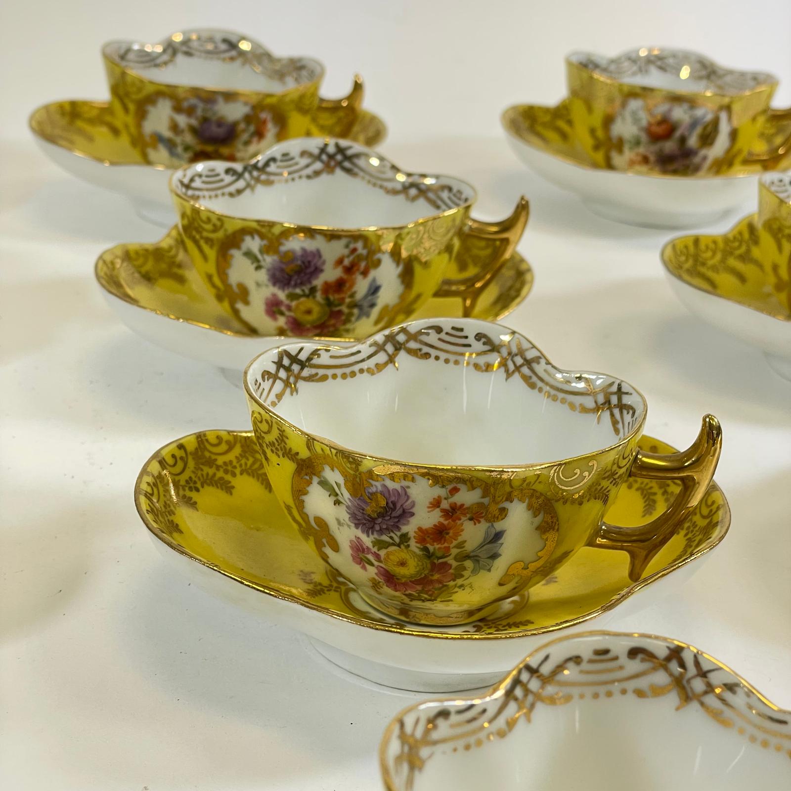 A set of 12 yellow ground floral decorated Vienna Cabinet Cups & Saucers.  All good with some - Image 6 of 9