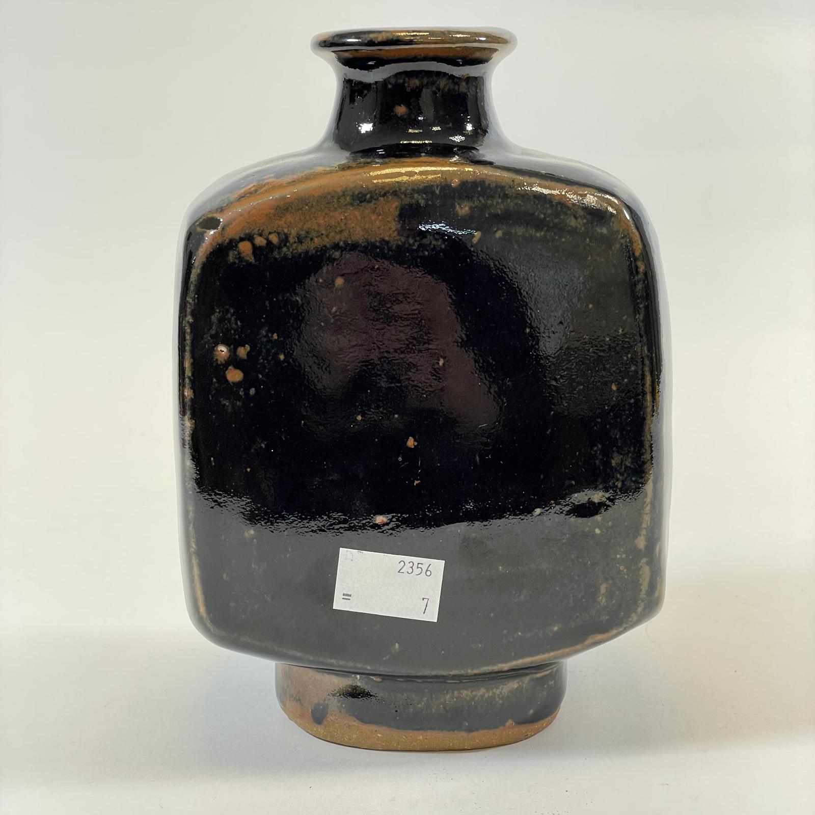Bernard Leach Stoneware Vase Of Square Form Tenmoku Type Glaze BL & St Ives Marks  Height: 19cm - Image 7 of 8