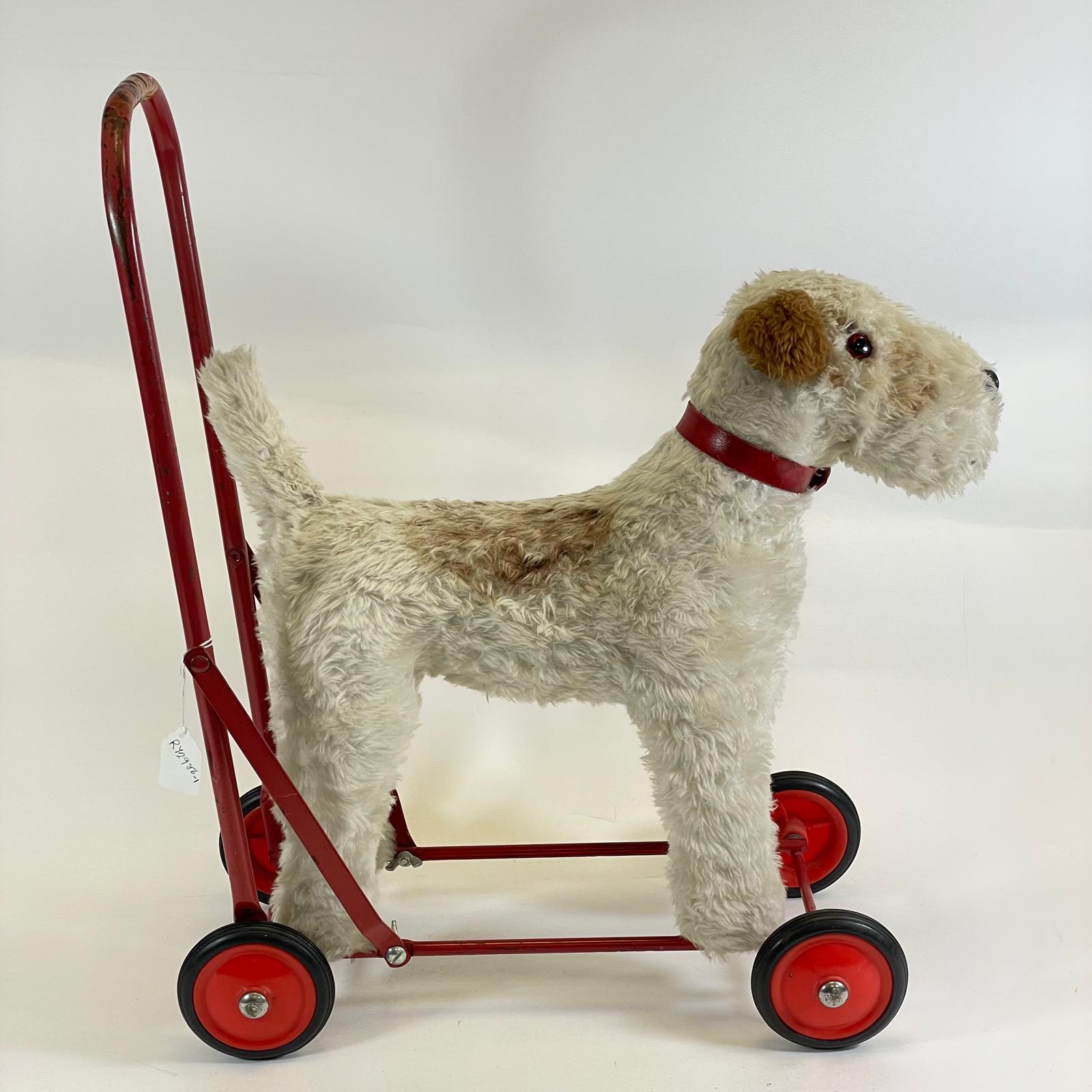 Vintage Nylena Push Along terrier on red frame 'Aka Patch' - some chips to handle. - Image 3 of 4