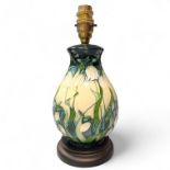 Moorcroft 'Nivalis' snowdrops pattern table lamp Base including wooden stand 22cm
