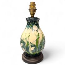 Moorcroft 'Nivalis' snowdrops pattern table lamp Base including wooden stand 22cm