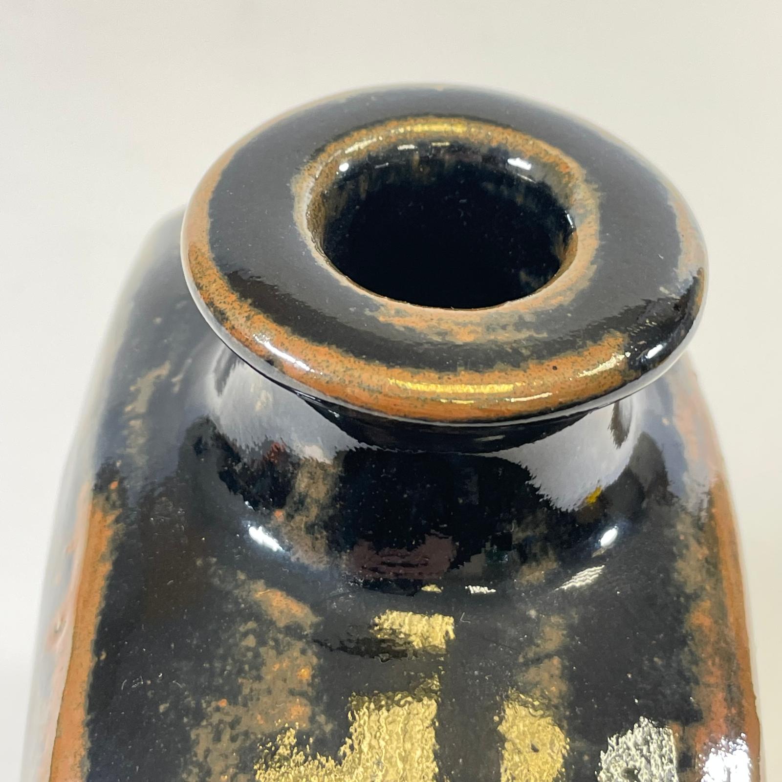 Bernard Leach Stoneware Vase Of Square Form Tenmoku Type Glaze BL & St Ives Marks  Height: 19cm - Image 3 of 8