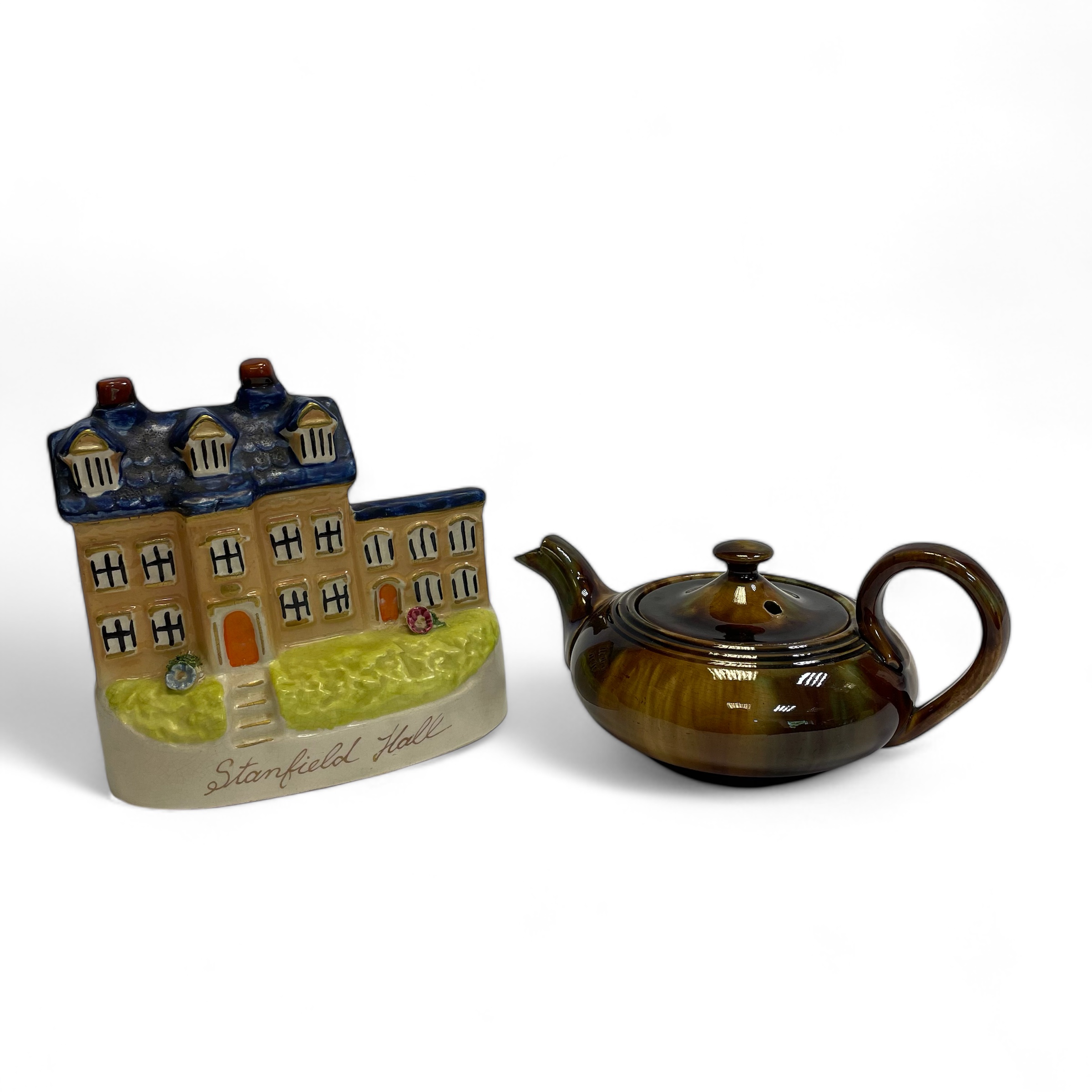 ***AWAY*** A Dunsmore teapot with glaze issues to handle, together with a Staffordshire flatback