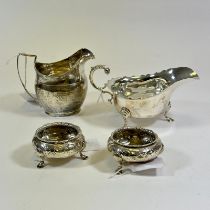 Collection Of Sterling Silver Including A Pair Of Salts Henry Holland London 1856, A Sauce Boat J