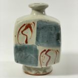 Attributed To Bernard Leach Unmarked Stoneware Bottle Vase Of Square Form Pale Grey With Alternating