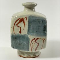 Attributed To Bernard Leach Unmarked Stoneware Bottle Vase Of Square Form Pale Grey With Alternating