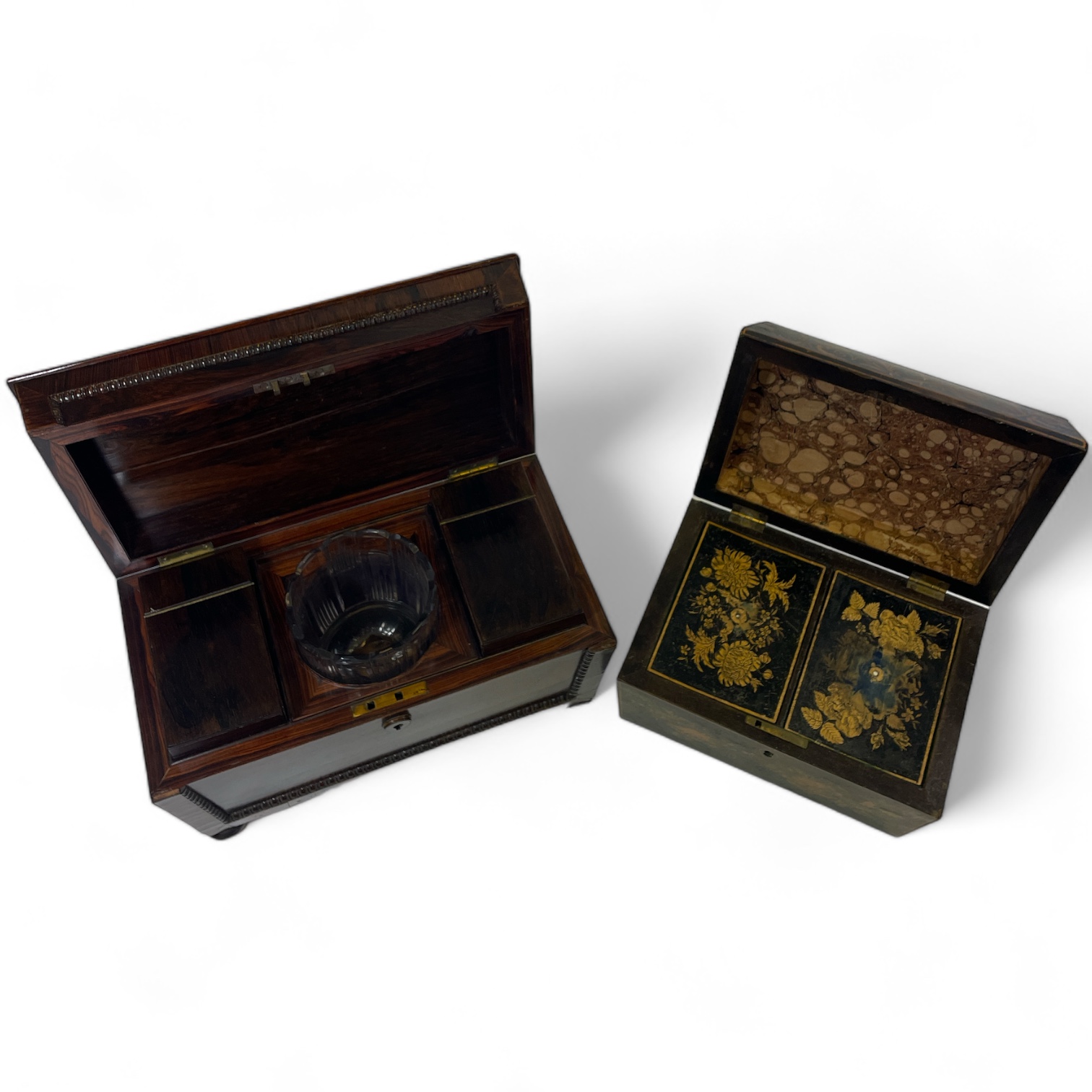 Collection of 5 19th Century Wooden Boxes consisting of -Rosewood Sarcophagus tea caddy, 32.5cm wide - Image 5 of 5