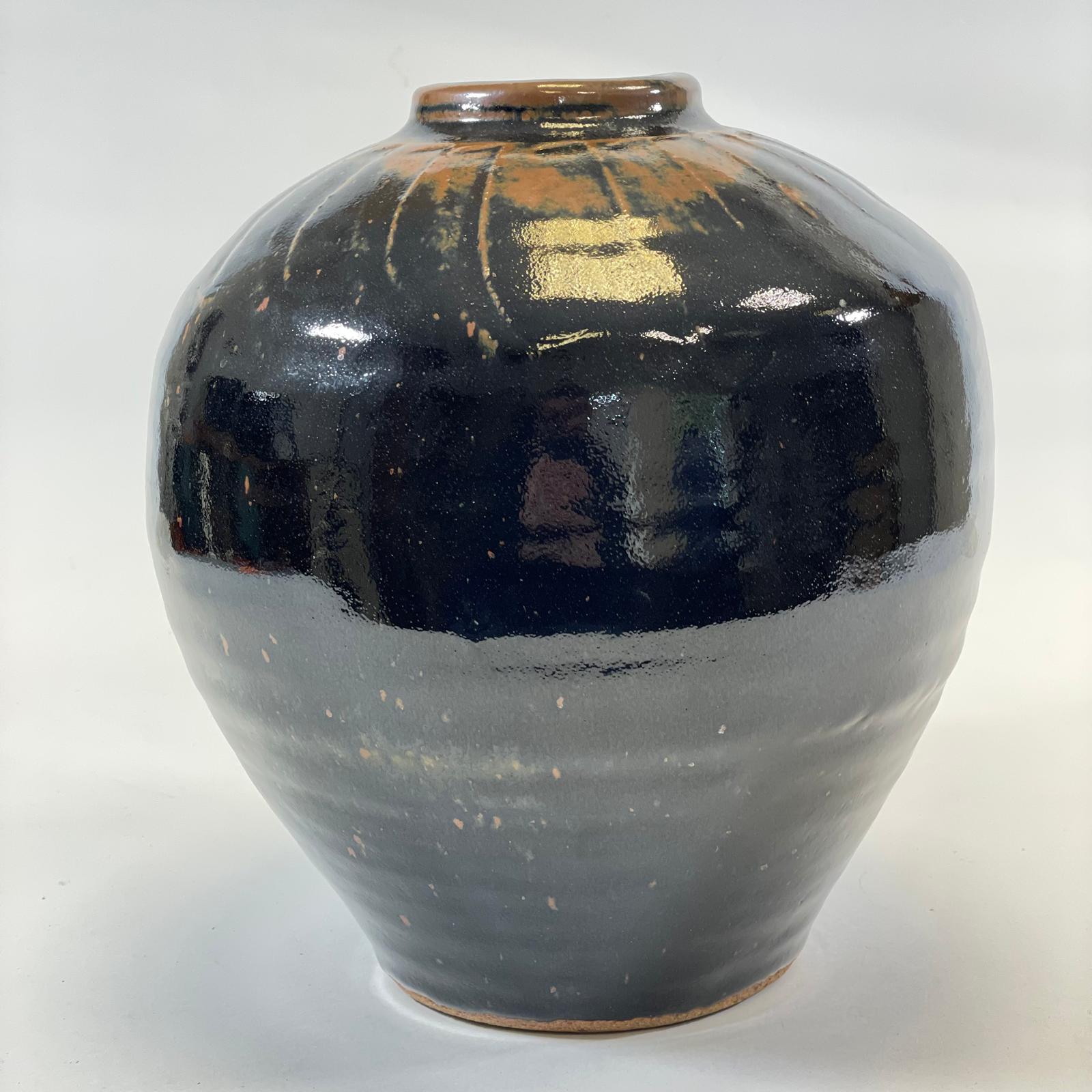 Large Bernard Leach Stoneware Vase Tenmoku Type Glaze BL & St Ives Marks  Marks obscured by glaze. - Image 4 of 6