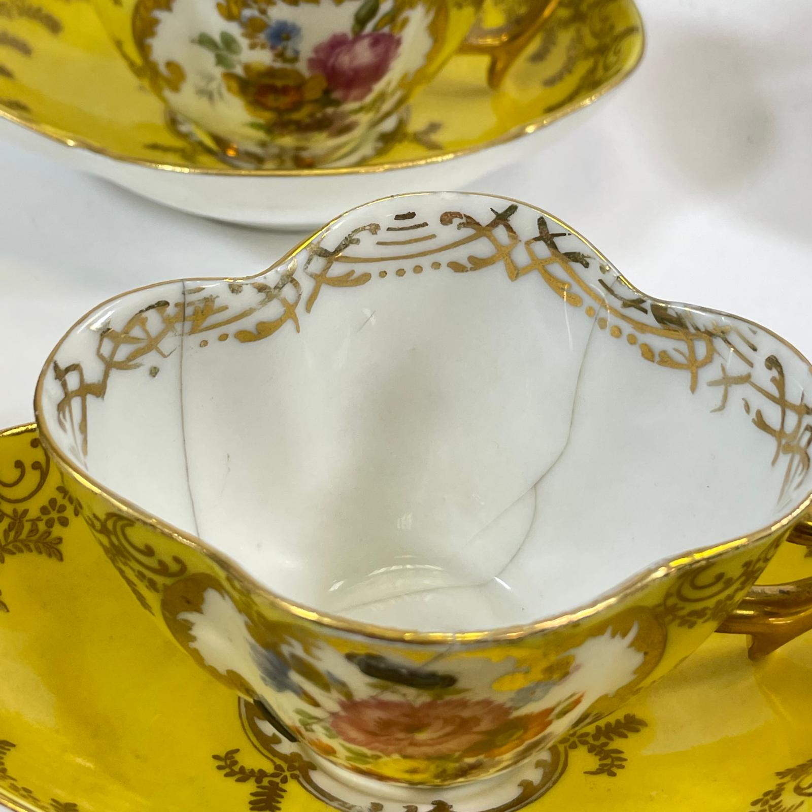 A set of 12 yellow ground floral decorated Vienna Cabinet Cups & Saucers.  All good with some - Image 2 of 9