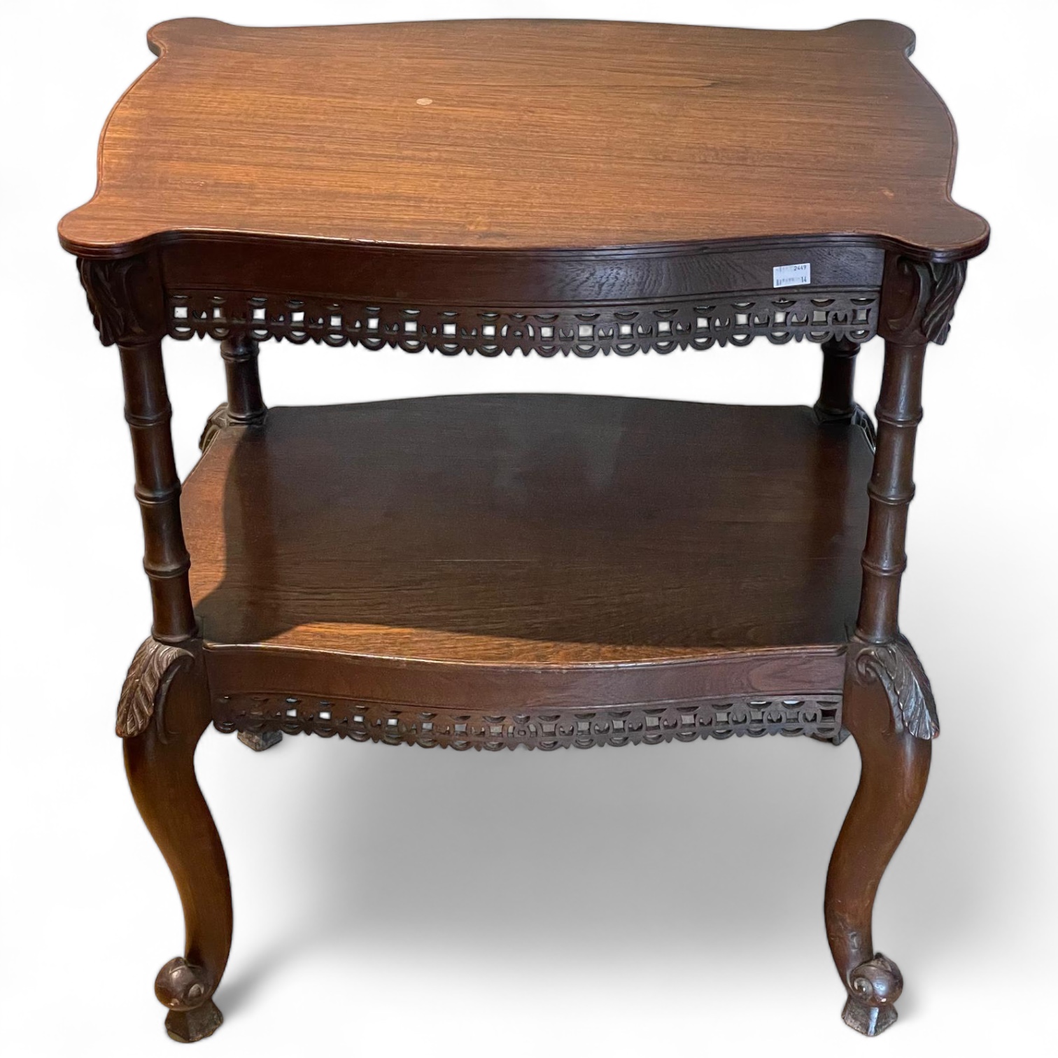 An oak centre table with fretwork frieze and an under tier on splayed supports - Image 2 of 3