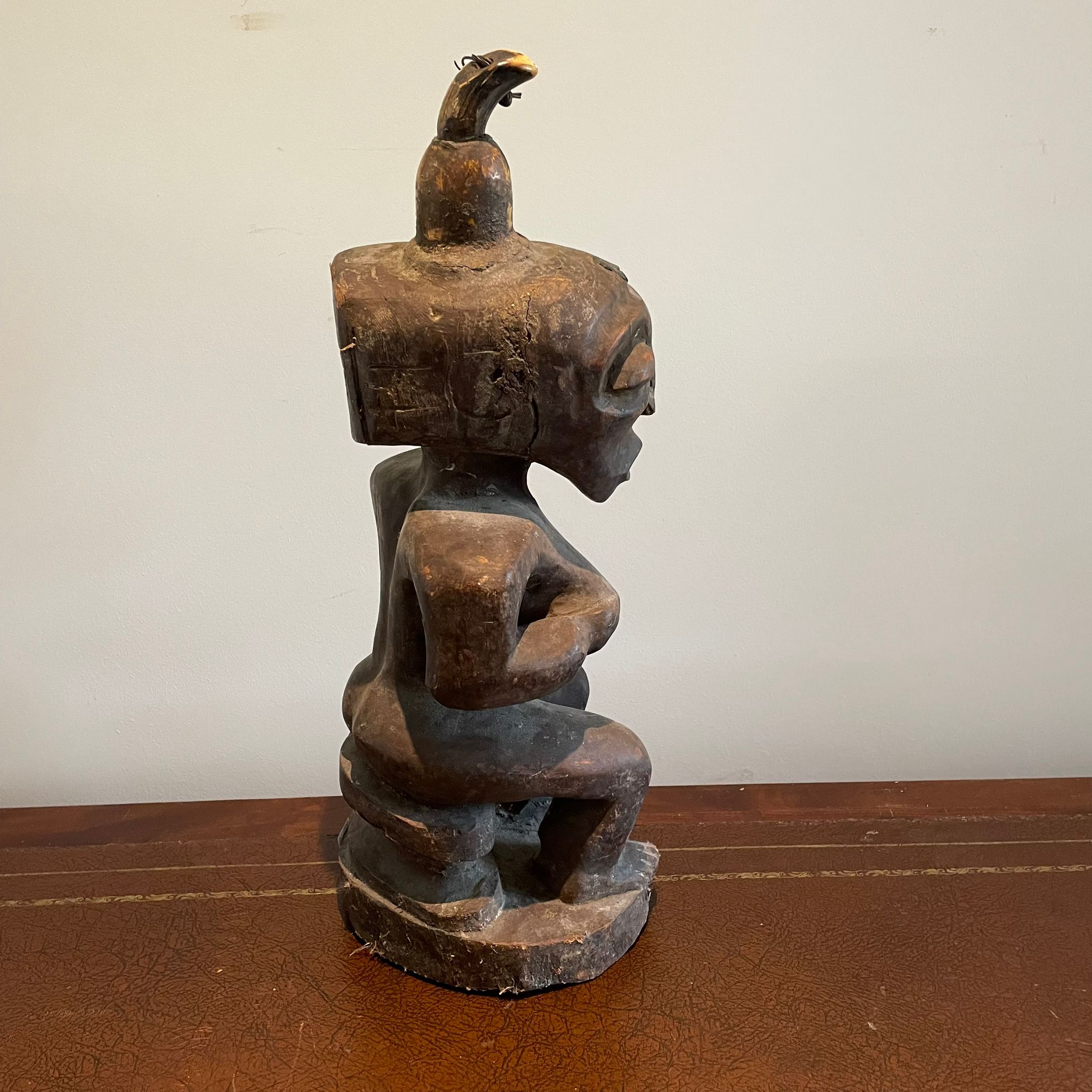 ***AWAY*** A carved African tribal figure approximately 18cm by 20cm by 54cm tall. - Image 3 of 3