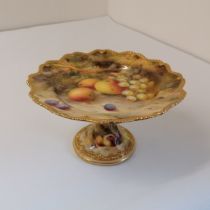 A Royal Worcester hand painted with fruit tazza. Signed by F Roberts (Frank Roberts). Puce mark.