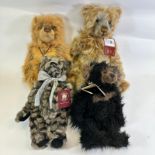 A Group Of 4 Charlie Bear Soft Toys Including Fidget 30cm, Mumbles 28cm, Smokey 35cm & Bardot 42cm