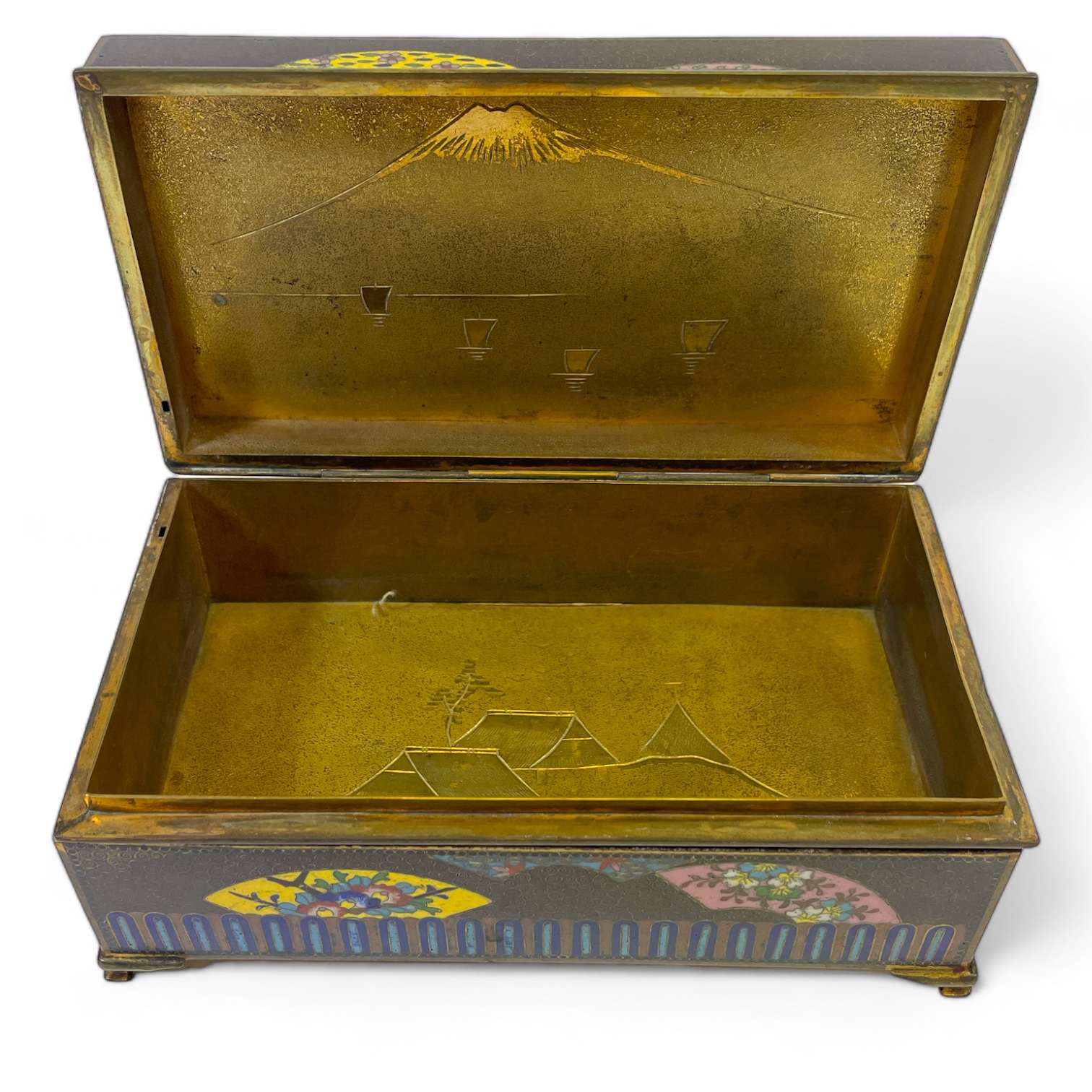 A Japanese Cloisonné enamel decorated desk box 17cm x 9cm x 7cm tall. Inner section is loose but - Image 2 of 2