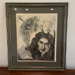 A Capova (Czech 1956-2019) signed etching "Sasek" Male musician, limited edition 15/50. Frame size