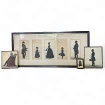 An interesting collection of five silhouettes in an ebonised frame. Frame size approximately 104cm