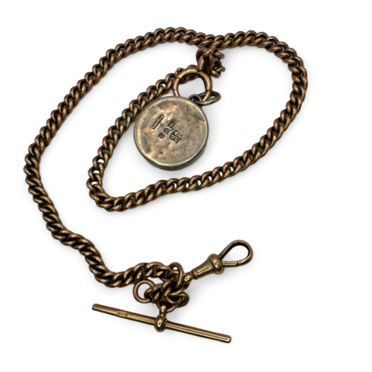 A 9ct yellow gold Albert watch chain with a silver trump marker. Overall length of the chain - Image 2 of 2