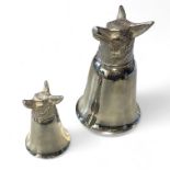 Two plated Fox's Head stirrup cups. 8cm & 14cm tall - both good.