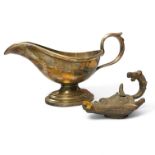 Reproduction Bronze Oil Lamp in the form of a Bulls Head. After the Antique Together with a Silver
