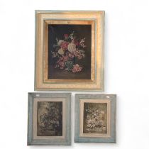 Two oil on board still life paintings,  unsigned, largest frame size 39cm by 47cm and an oil on