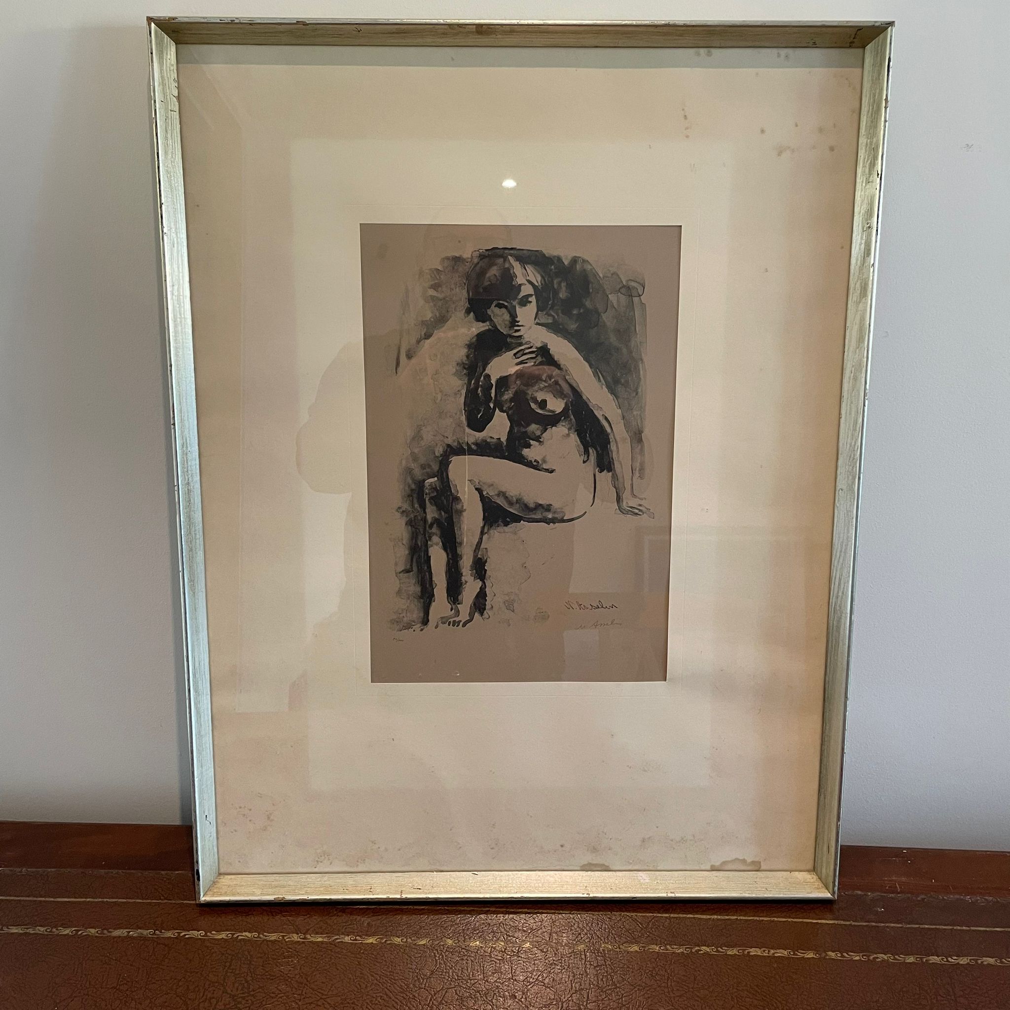 M Asselin 20th Century signed print, female nude sitting. Numbered 84/100 Frame measures - Image 3 of 3